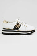 Edgey Leather Platformed Sneakers in White Black