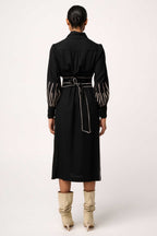 Edith Embroidered Column Midi Dress in Black