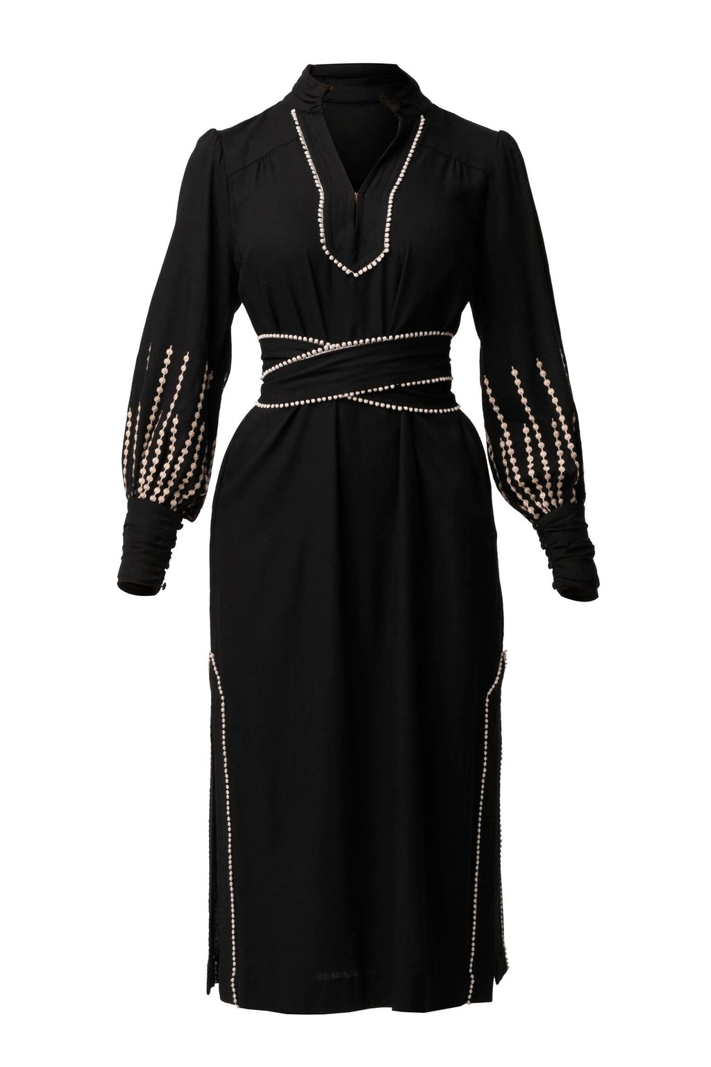 Edith Embroidered Column Midi Dress in Black