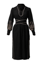 Edith Embroidered Column Midi Dress in Black