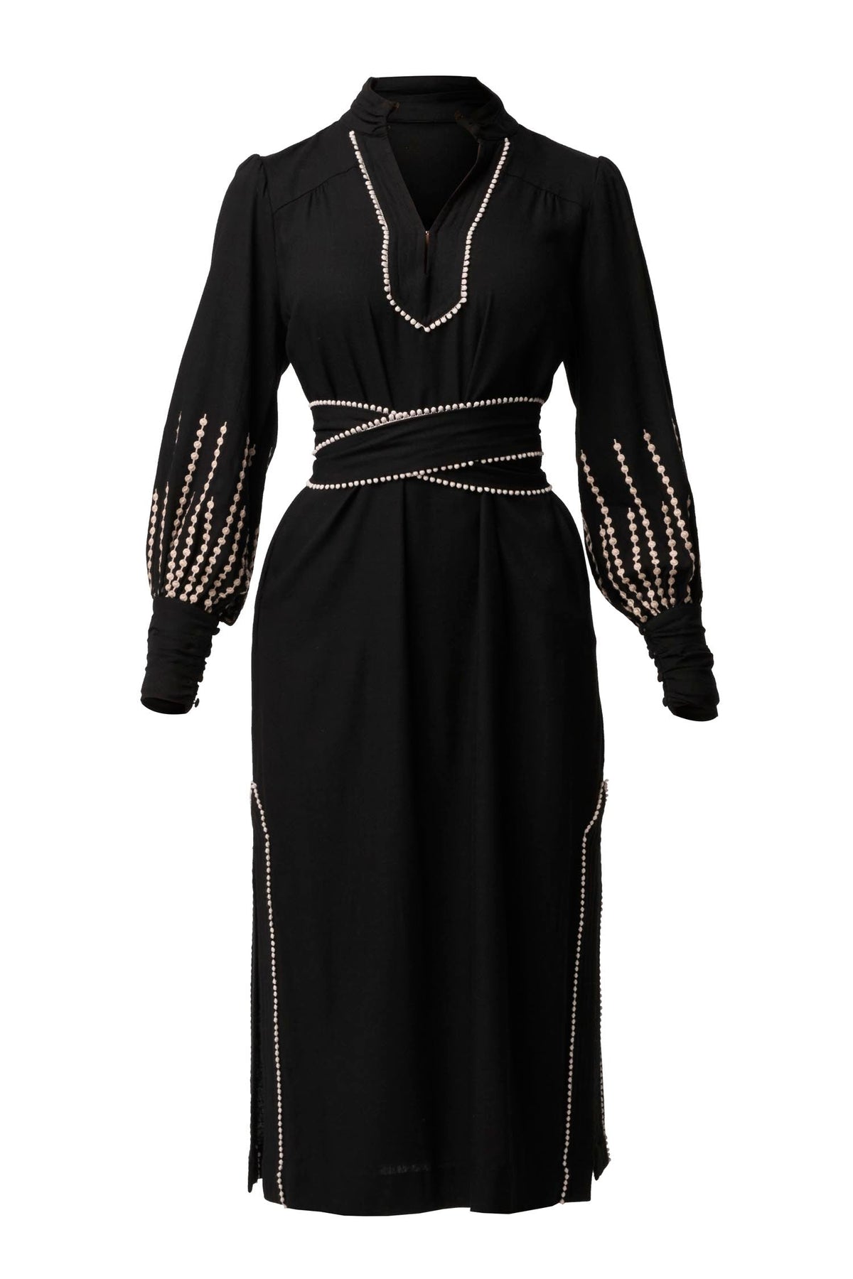Edith Embroidered Column Midi Dress in Black