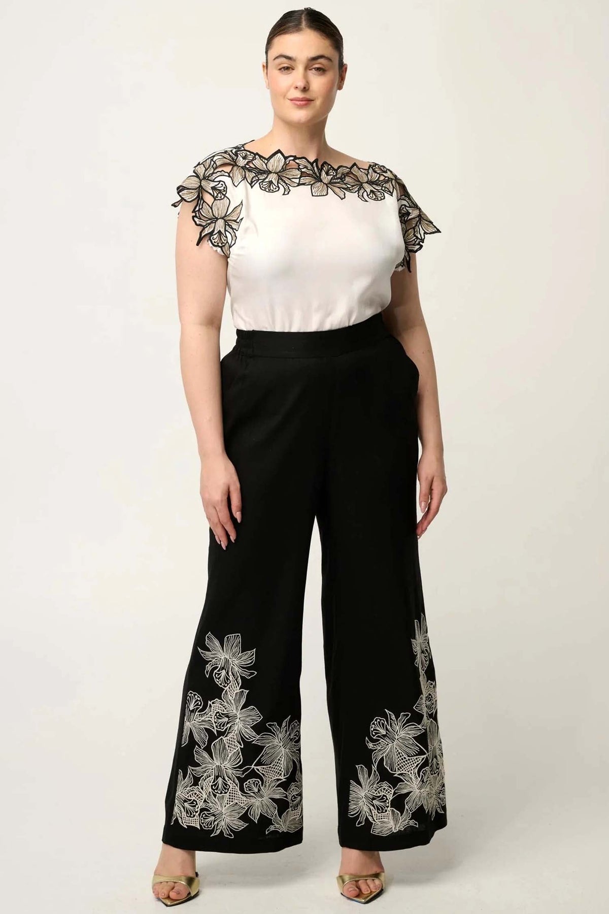 Eleanor Embroidery Detail Wide Neck Top in Ivory