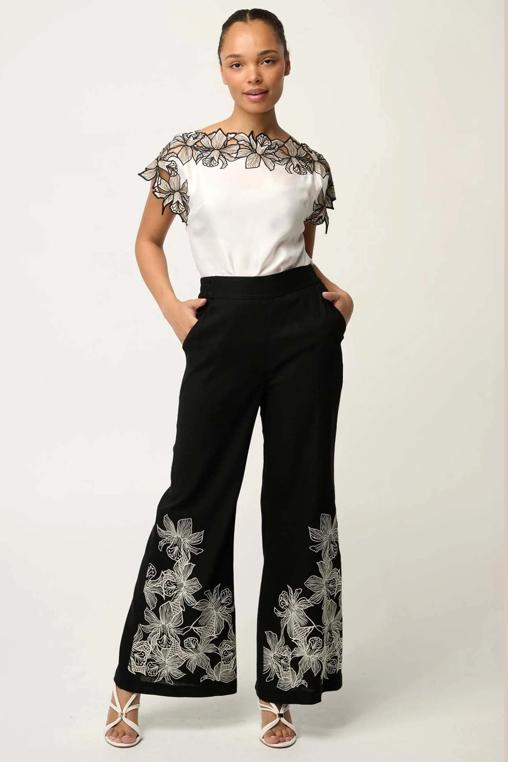 Eleanor Embroidery Detail Wide Neck Top in Ivory