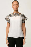 Eleanor Embroidery Detail Wide Neck Top in Ivory