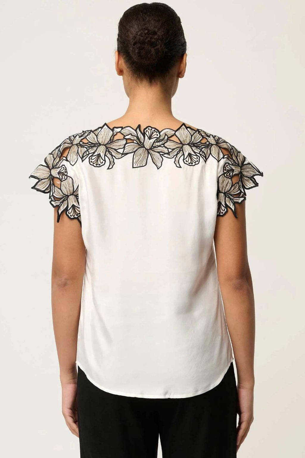 Eleanor Embroidery Detail Wide Neck Top in Ivory