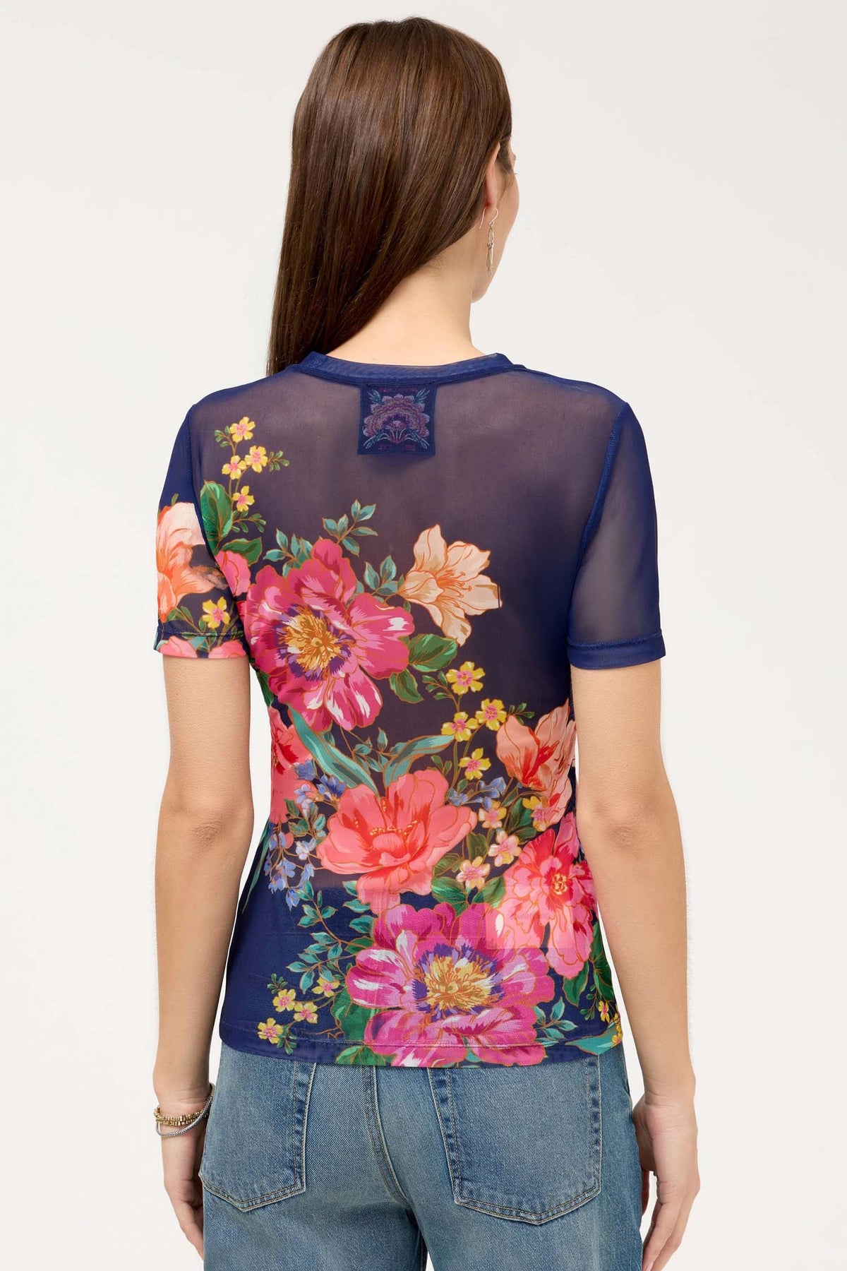 Eleanor Mesh Short Sleeve Tee in Celinora Navy