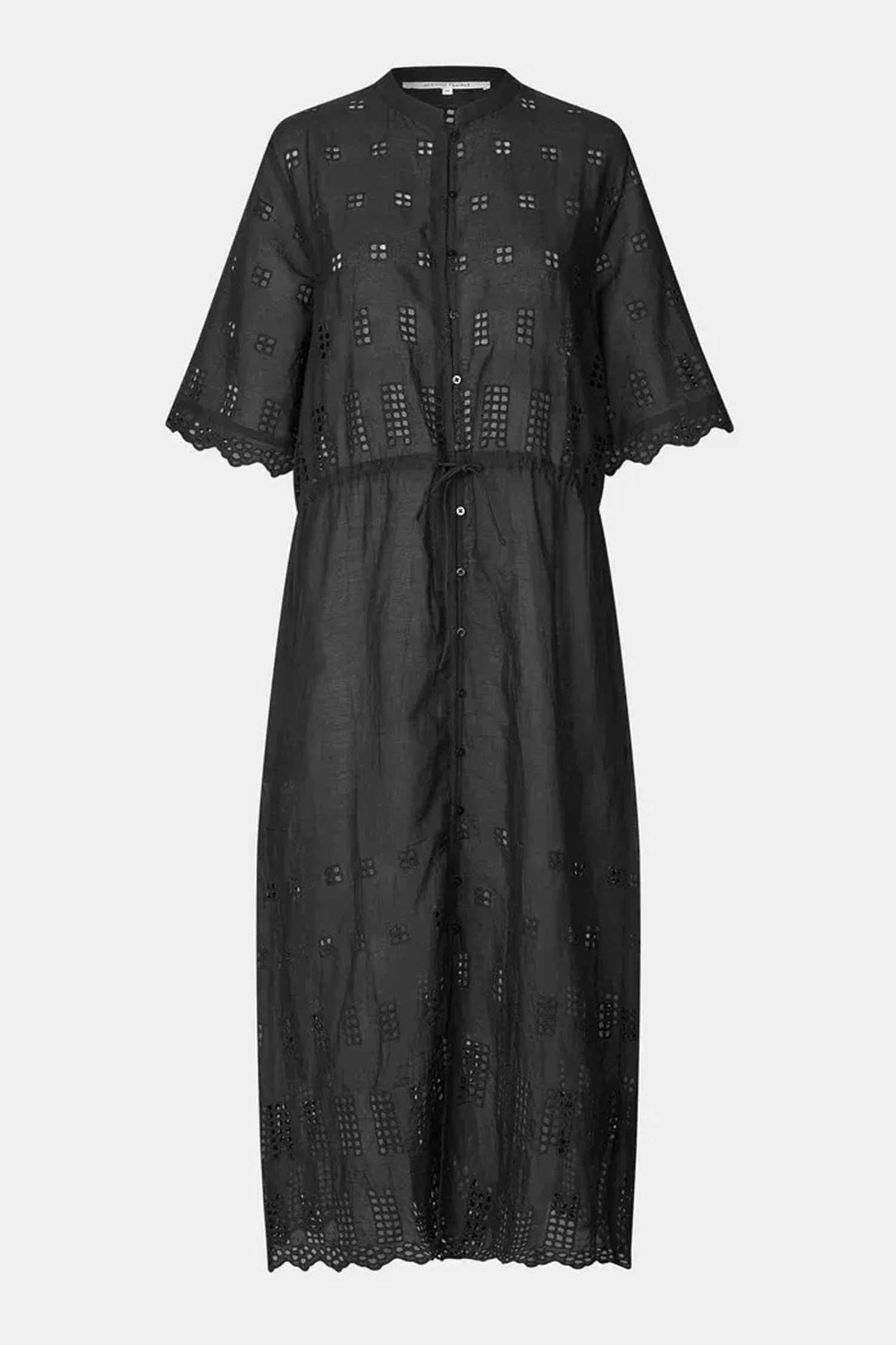 Elenore Broderie Midi Dress in Black