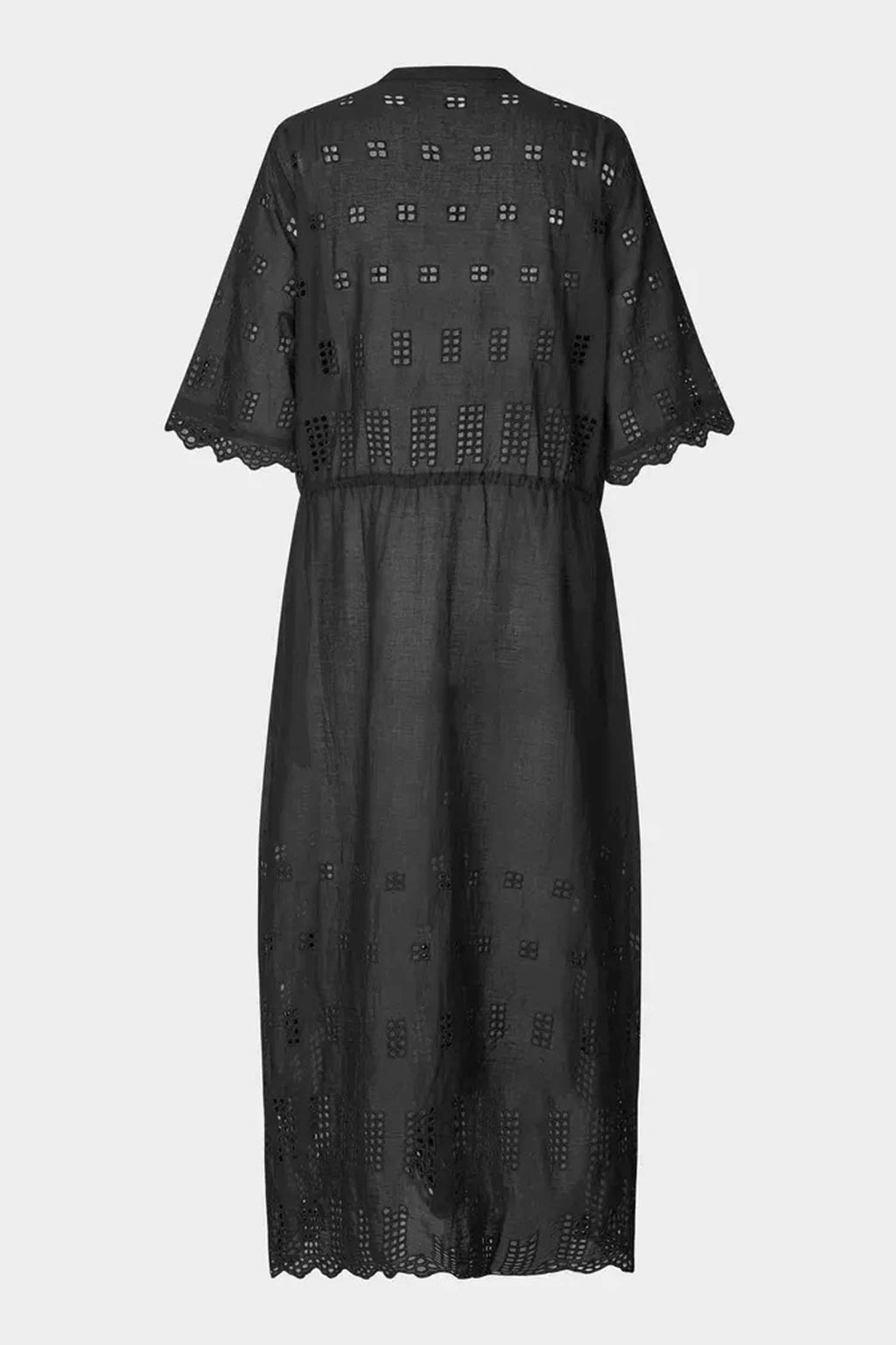 Elenore Broderie Midi Dress in Black