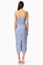 Elisa Strapless Midi Dress in Steel Blue