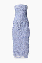 Elisa Strapless Midi Dress in Steel Blue