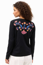 Elizabeth Mixed Media Henley T- Shirt in Black
