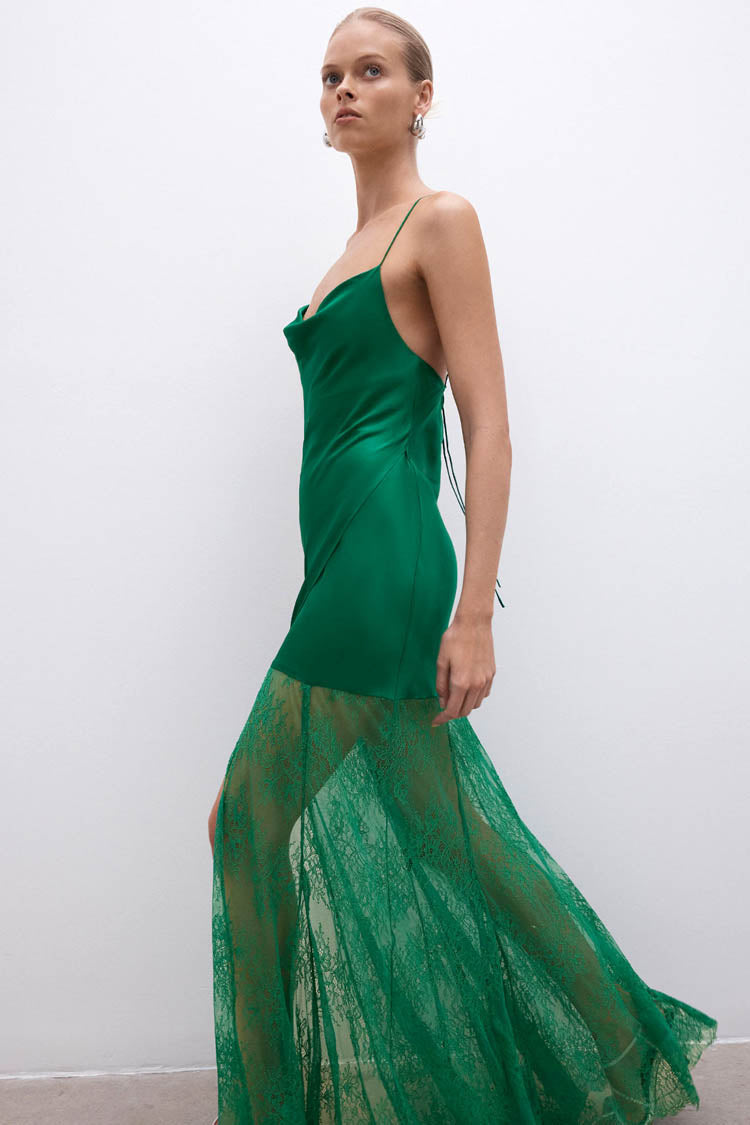 Elle Silk Lace Cowl Maxi Dress in Emerald | FINAL SALE