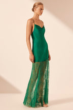 Elle Silk Lace Cowl Maxi Dress in Emerald | FINAL SALE