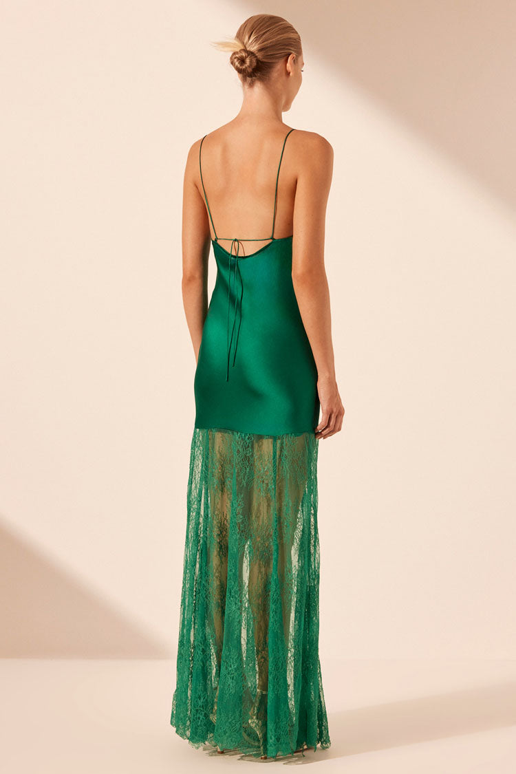 Elle Silk Lace Cowl Maxi Dress in Emerald | FINAL SALE