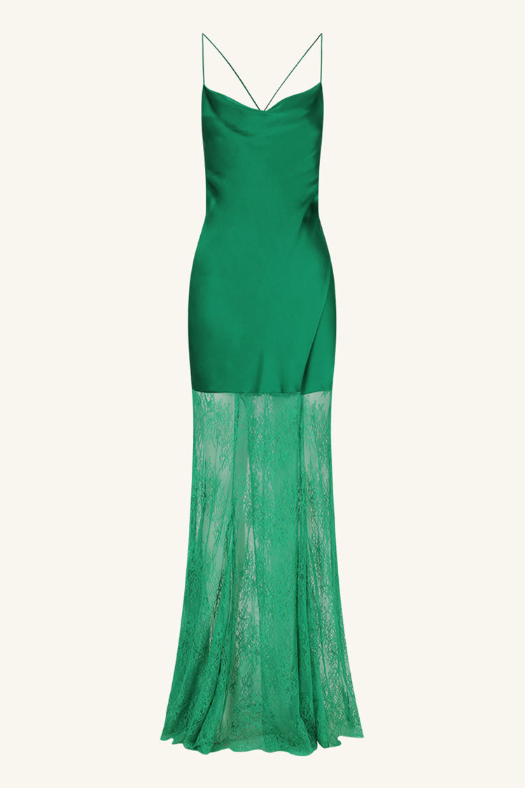 Elle Silk Lace Cowl Maxi Dress in Emerald | FINAL SALE