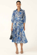 Elmridge Dress in Blue White Silver