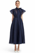 Elise Flutter Sleeve Midi Dress in Midnight