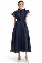 Elise Flutter Sleeve Midi Dress in Midnight
