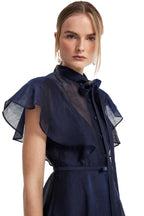 Elise Flutter Sleeve Midi Dress in Midnight