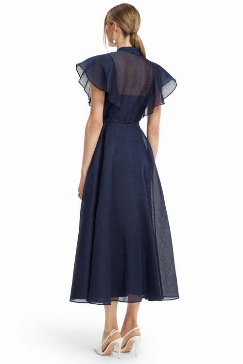 Elise Flutter Sleeve Midi Dress in Midnight