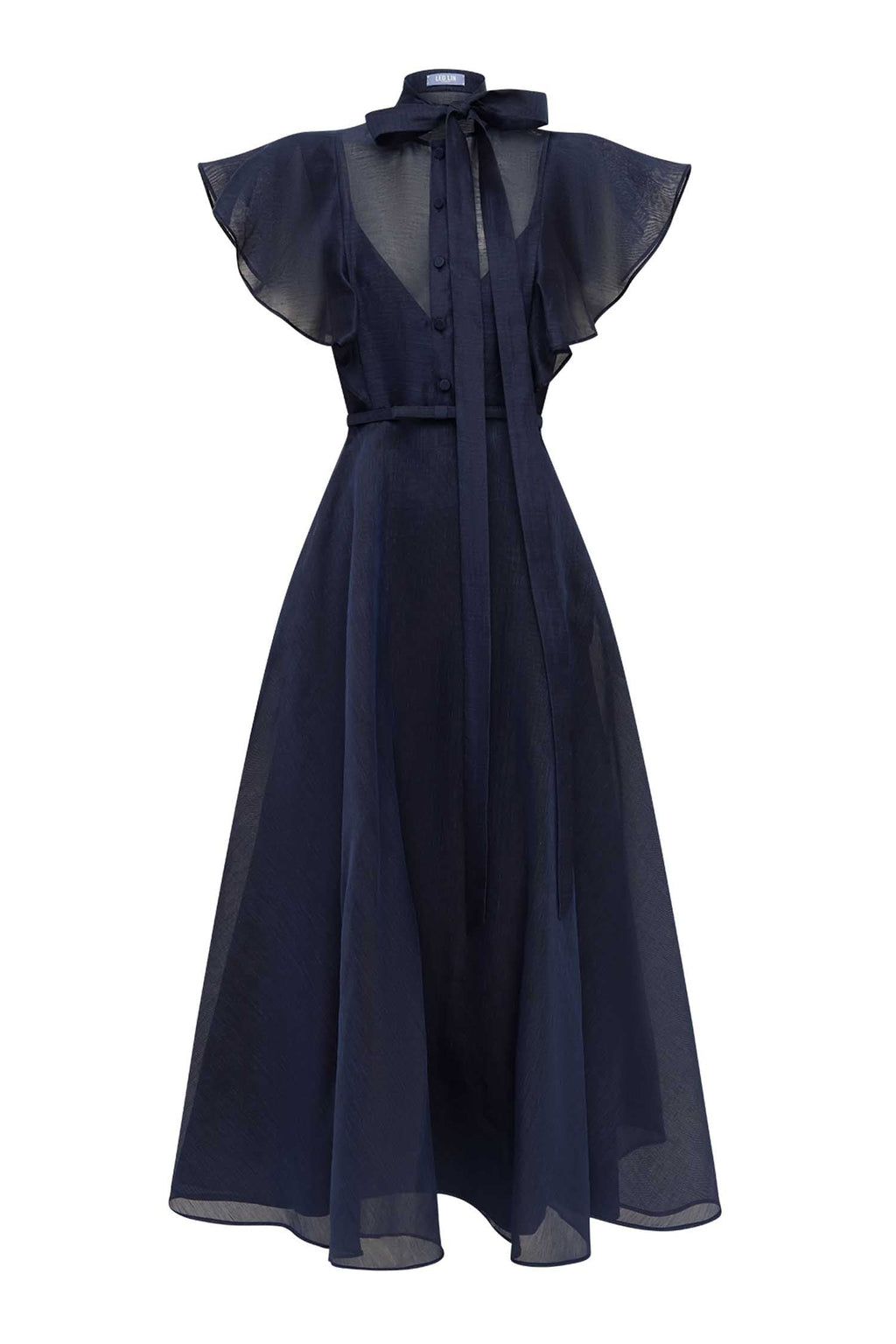 Elise Flutter Sleeve Midi Dress in Midnight