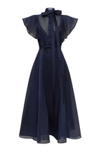 Elise Flutter Sleeve Midi Dress in Midnight