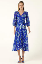 Elspeth Wrap Dress in Sapphire Floral