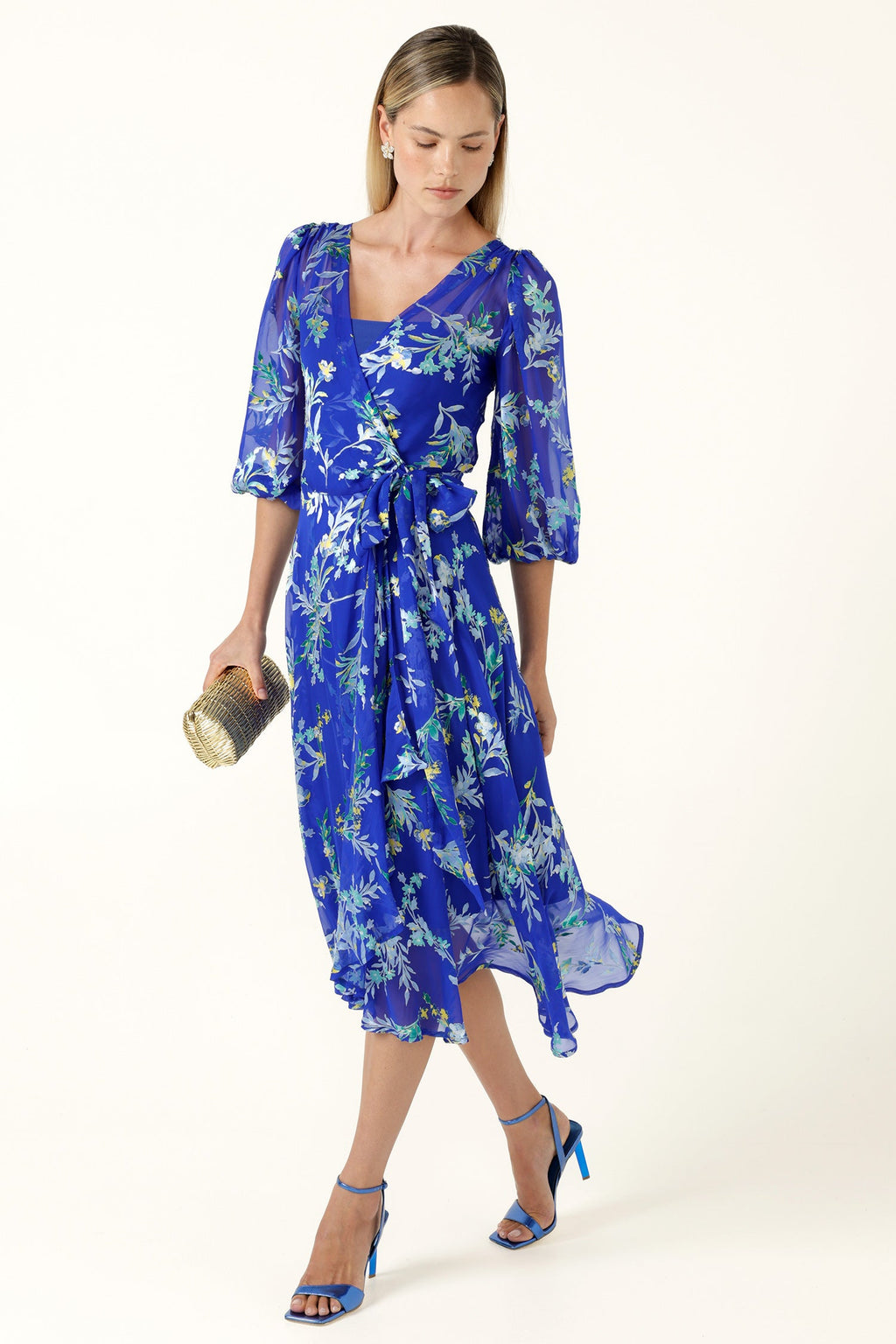 Elspeth Wrap Dress in Sapphire Floral