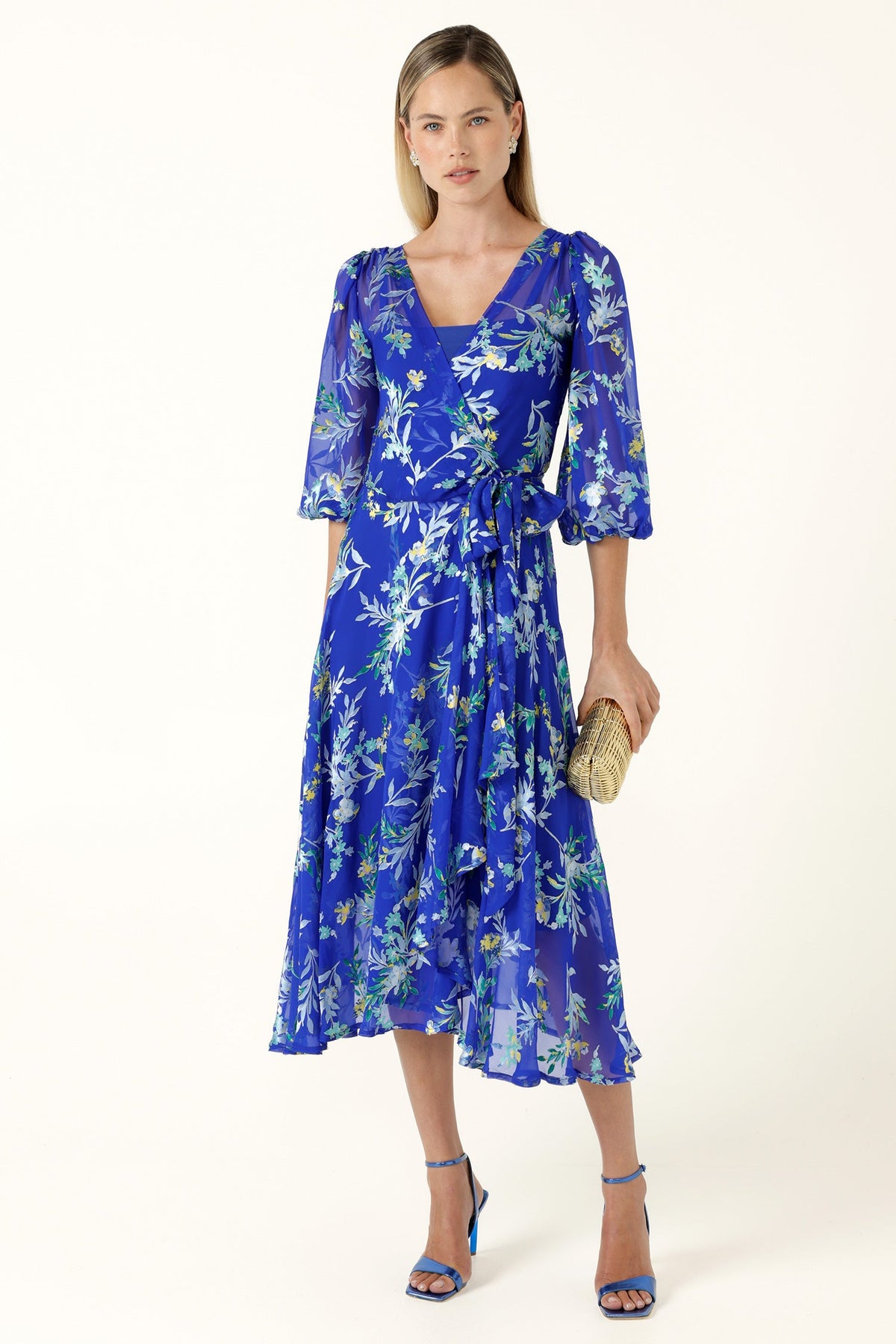 Elspeth Wrap Dress in Sapphire Floral