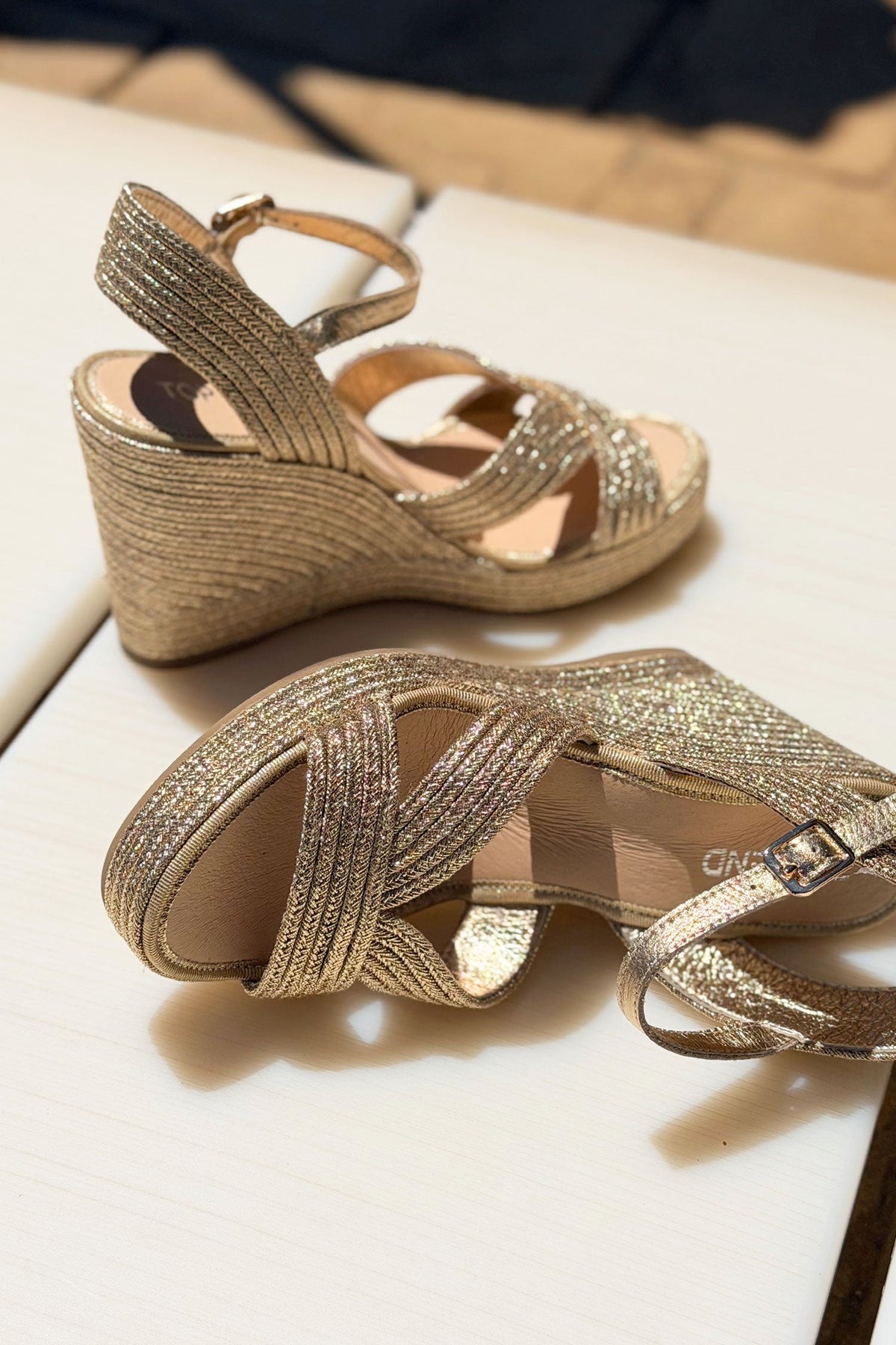 Emarson Rope Wedge Heels in Gold