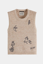 Embroidered Knitted Tank in Oatmeal Melange