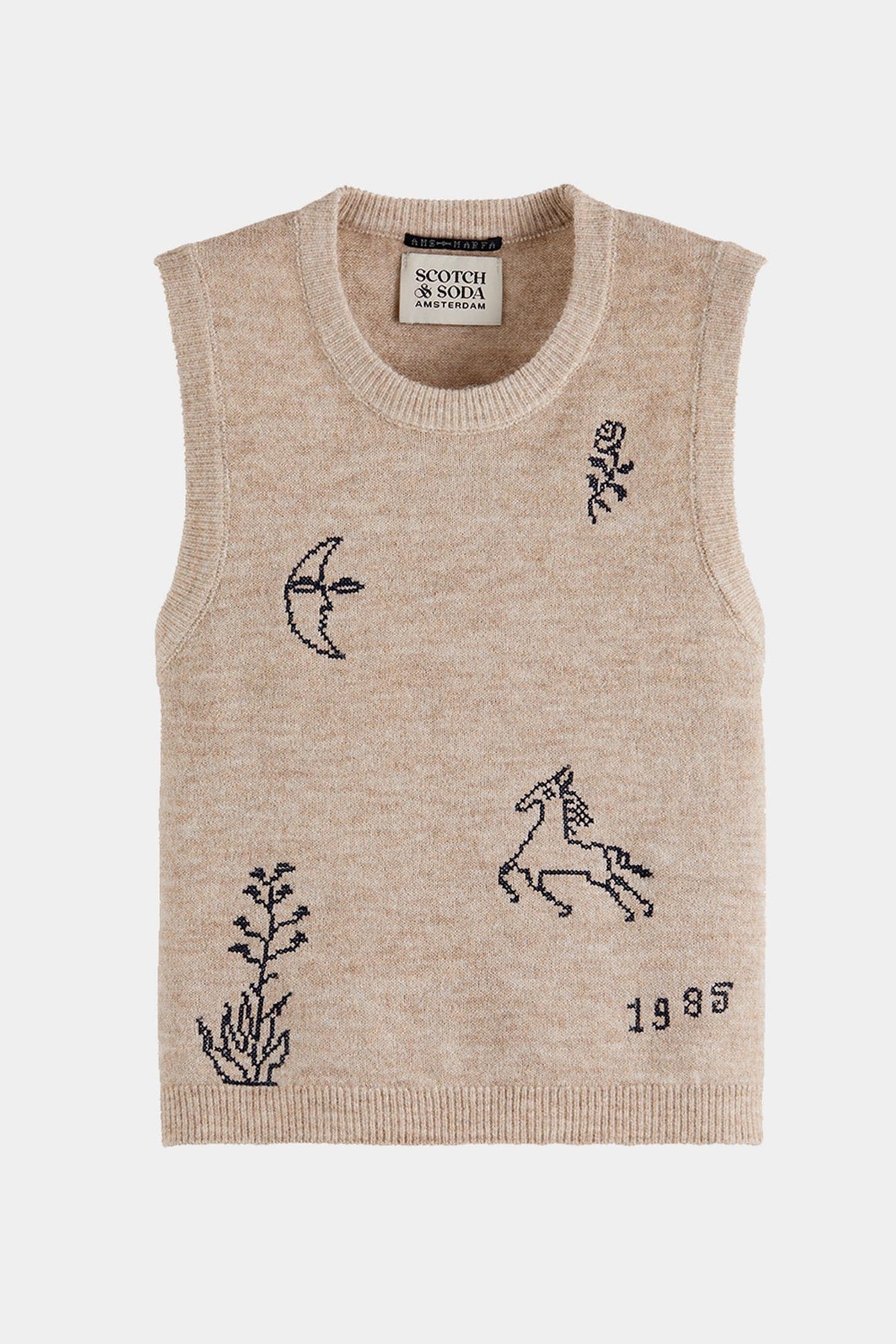 Embroidered Knitted Tank in Oatmeal Melange