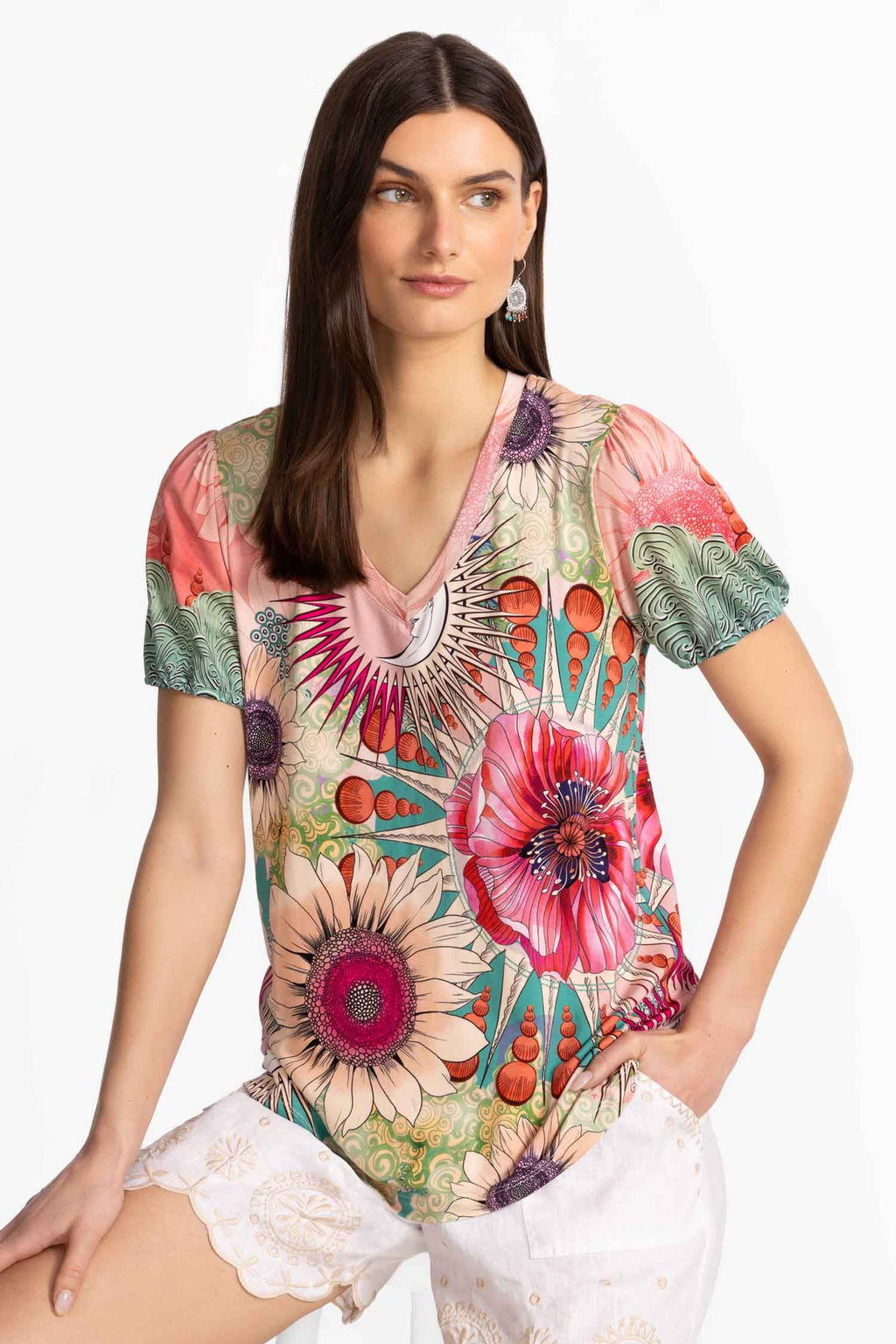 Emily Janie Fav V-Neck Puff Sleeve Tee Shirt