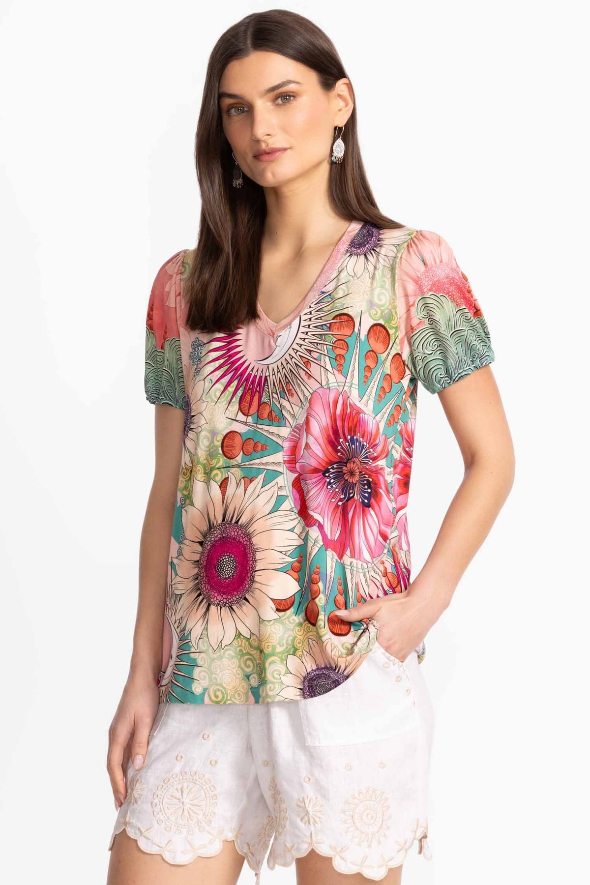 Emily Janie Fav V-Neck Puff Sleeve Tee Shirt