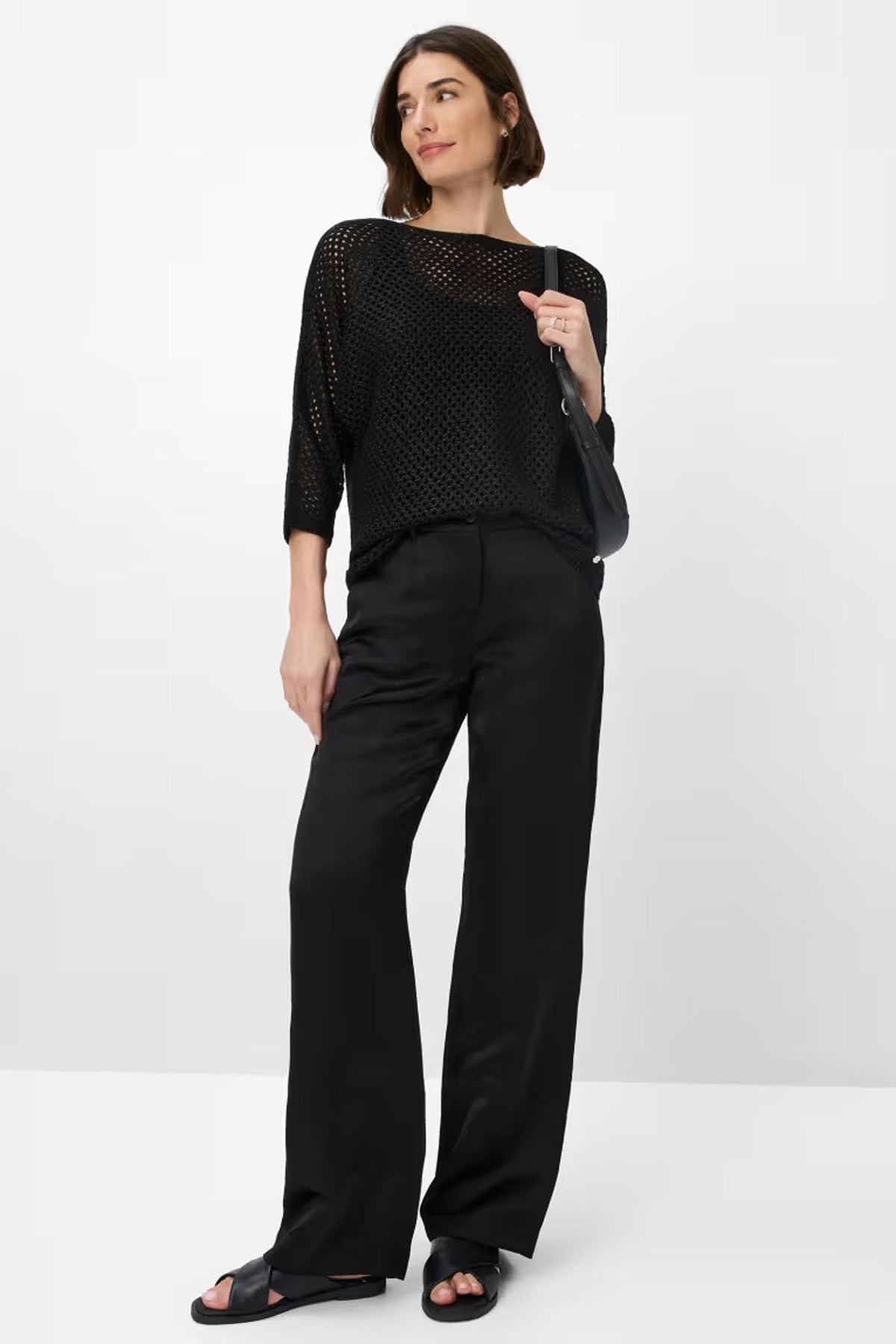 Emma Open Weave Knit Top in Black