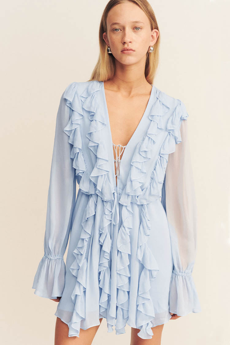 Emory Ruffle Mini Dress in Arcadian Blue | FINAL SALE