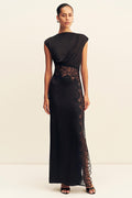 Eniko Lace Gathered Maxi Dress in Black