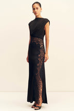 Eniko Lace Gathered Maxi Dress in Black