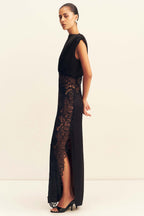 Eniko Lace Gathered Maxi Dress in Black