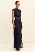 Eniko Lace Gathered Maxi Dress in Black