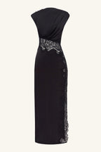 Eniko Lace Gathered Maxi Dress in Black