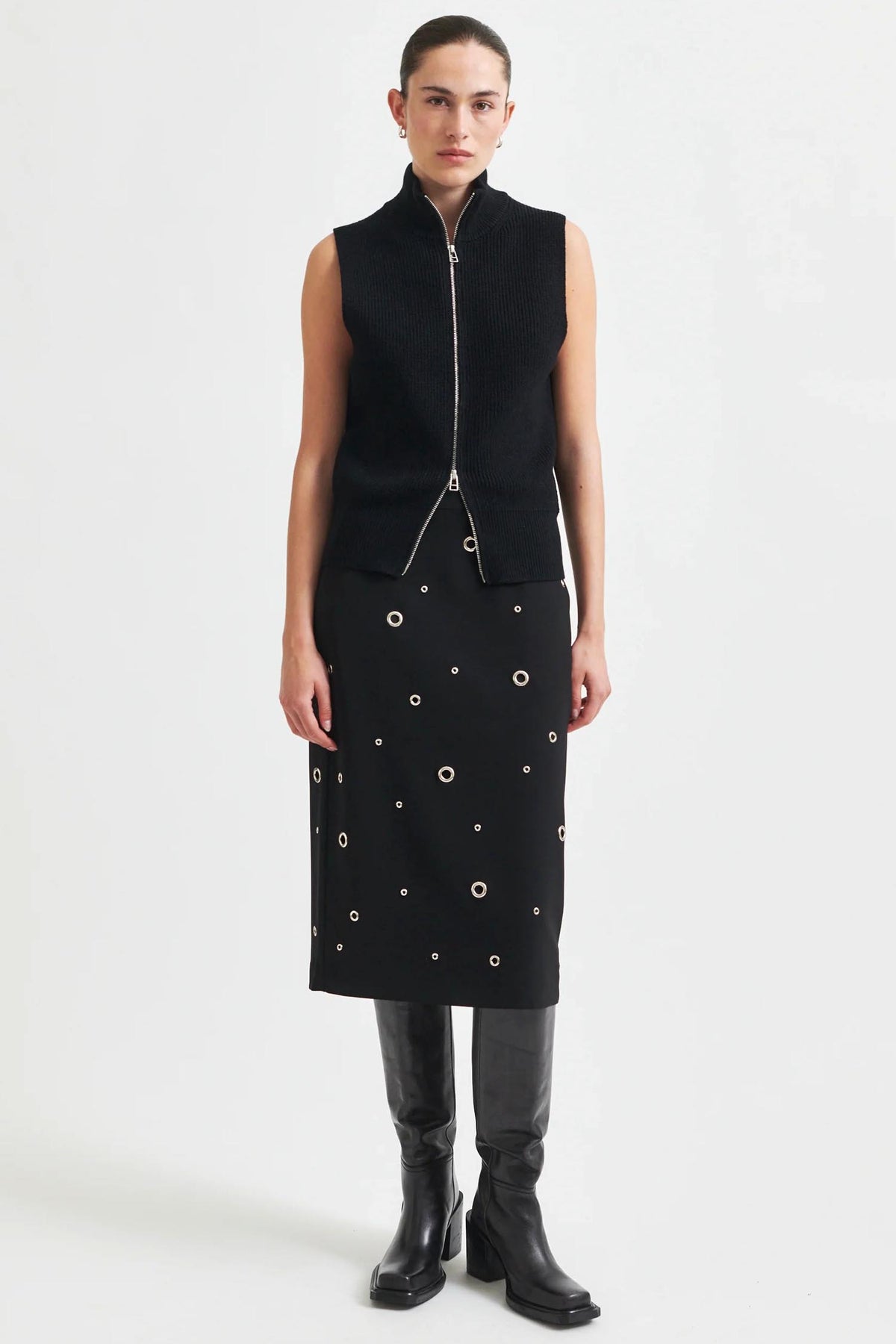 Eyla Pencil Skirt w Eyelets in Black | FINAL SALE