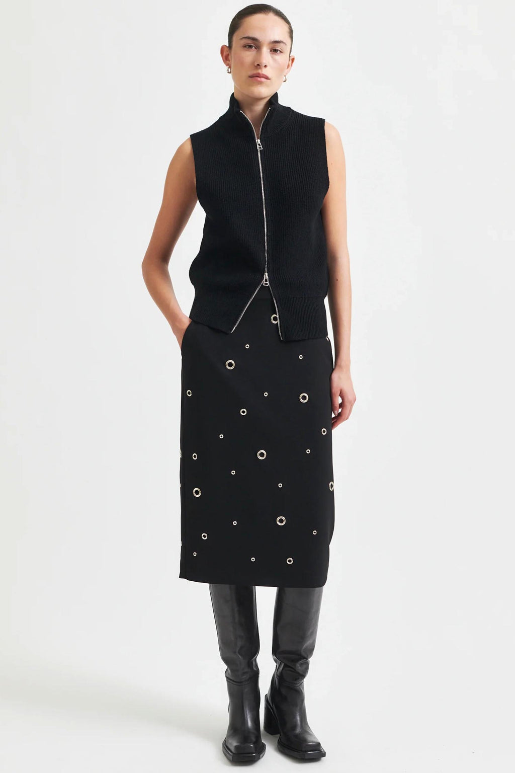 Eyla Pencil Skirt w Eyelets in Black | FINAL SALE