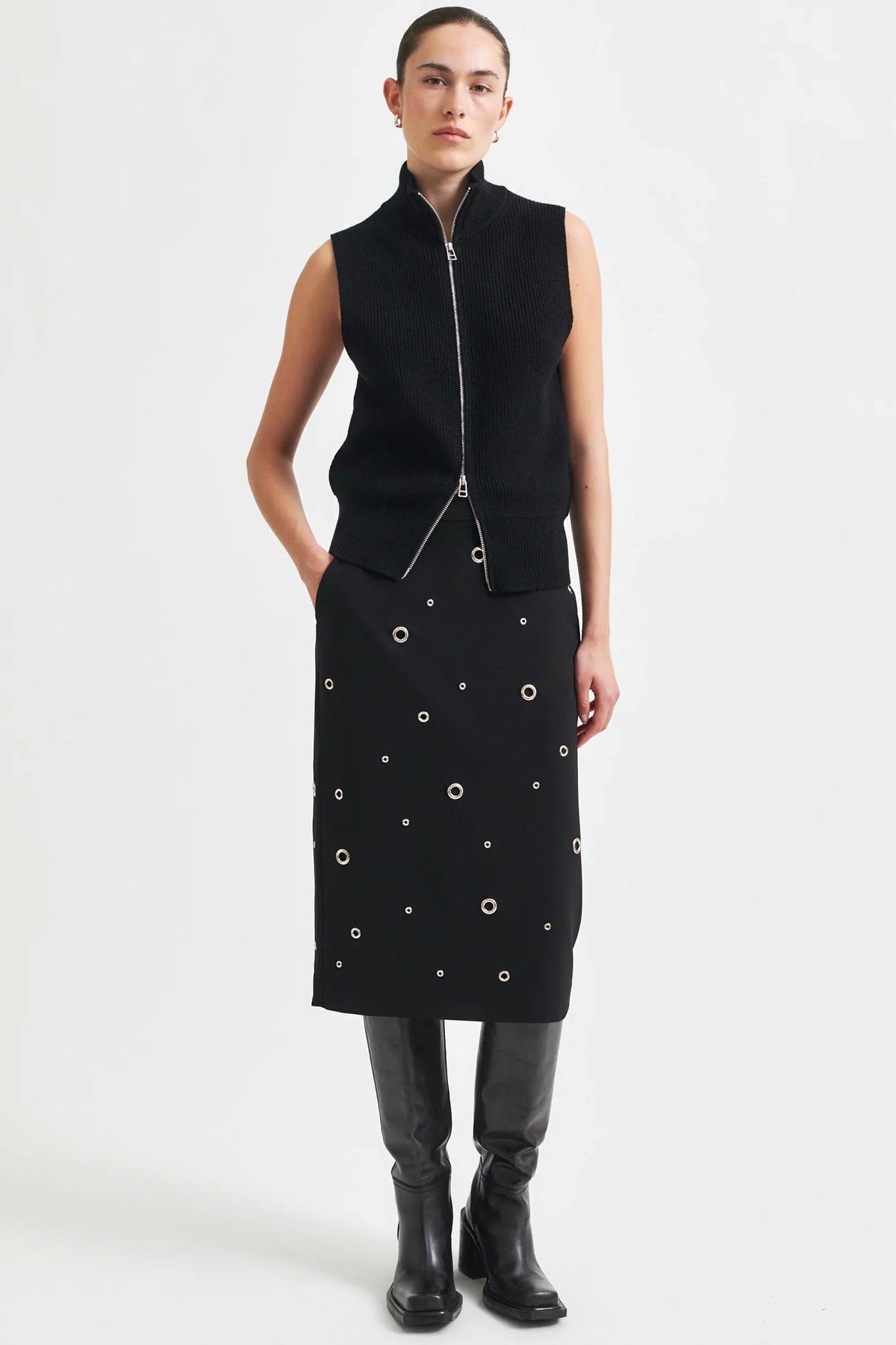 Eyla Pencil Skirt w Eyelets in Black | FINAL SALE