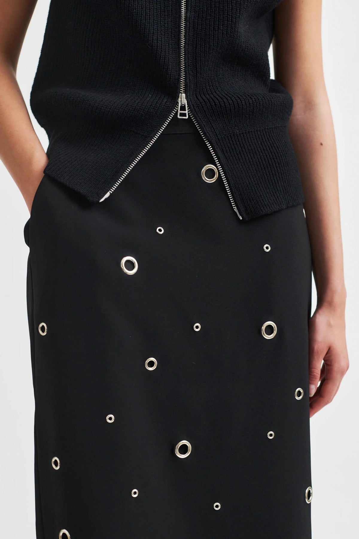 Eyla Pencil Skirt w Eyelets in Black | FINAL SALE
