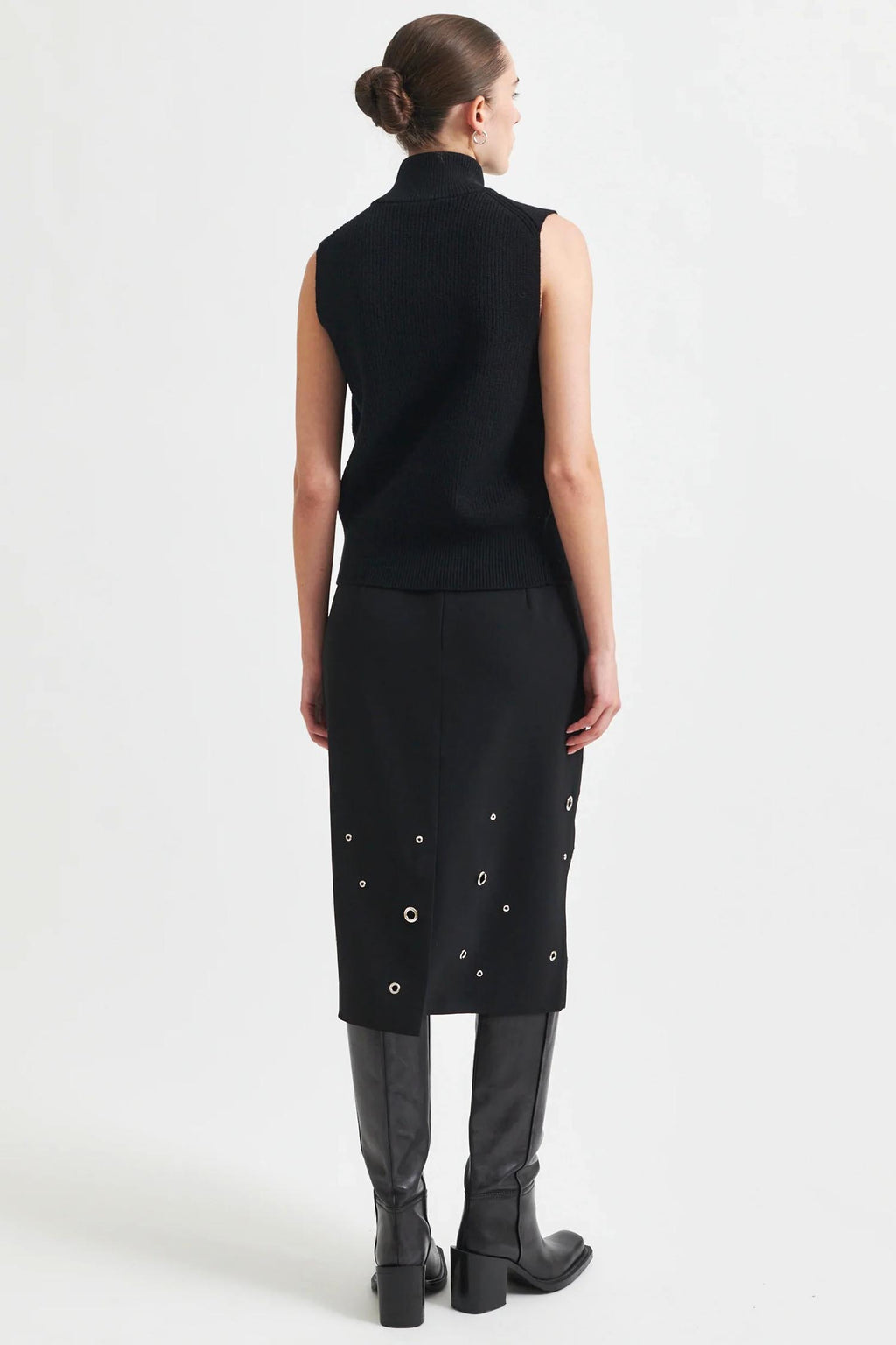 Eyla Pencil Skirt w Eyelets in Black | FINAL SALE