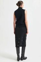 Eyla Pencil Skirt w Eyelets in Black | FINAL SALE