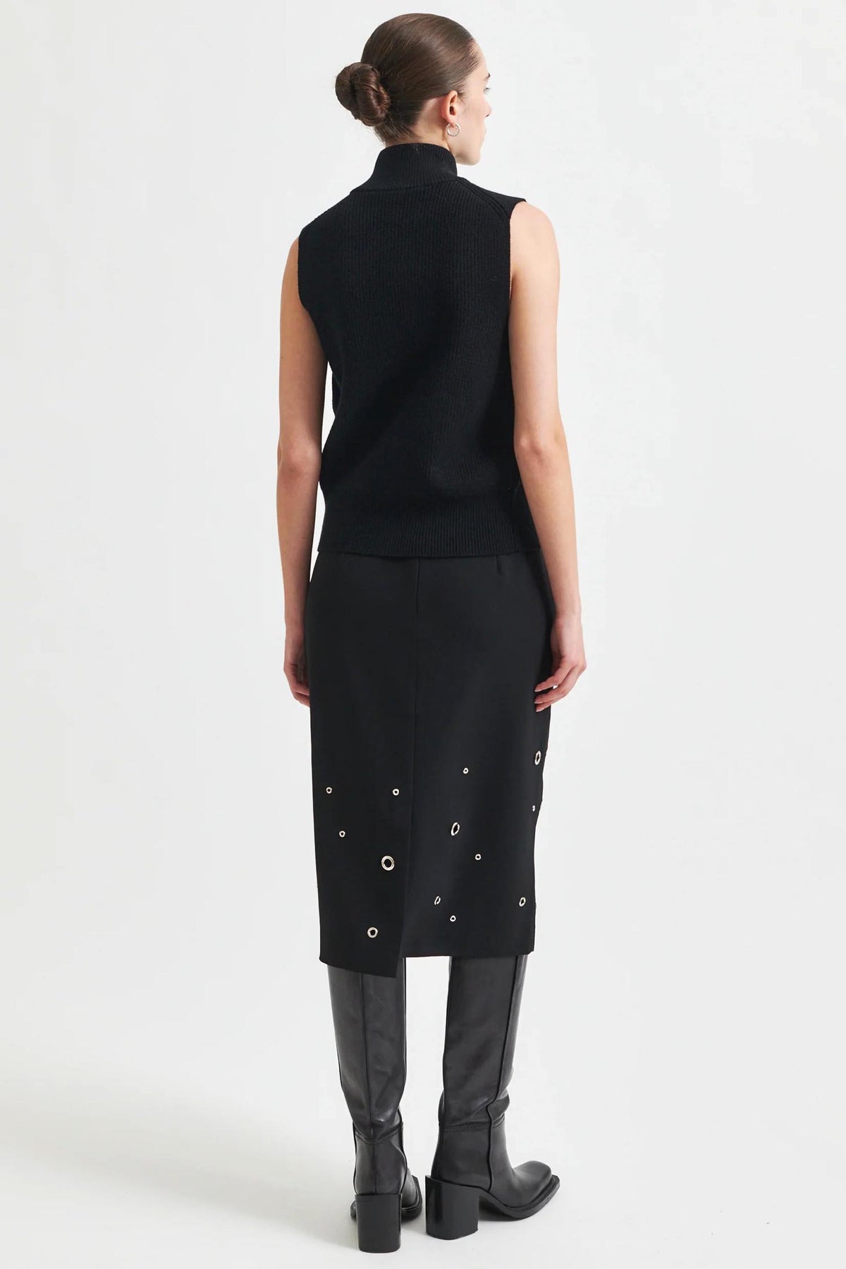 Eyla Pencil Skirt w Eyelets in Black | FINAL SALE