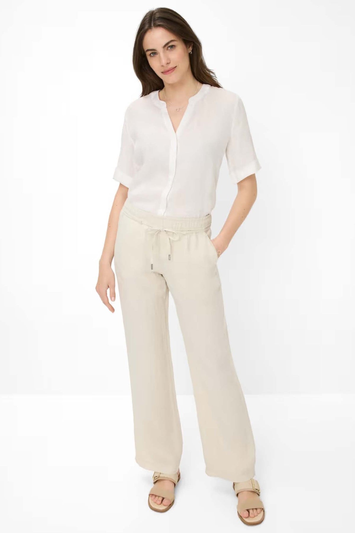 Farina Elastic Waist Band Chino Pants in Light Beige