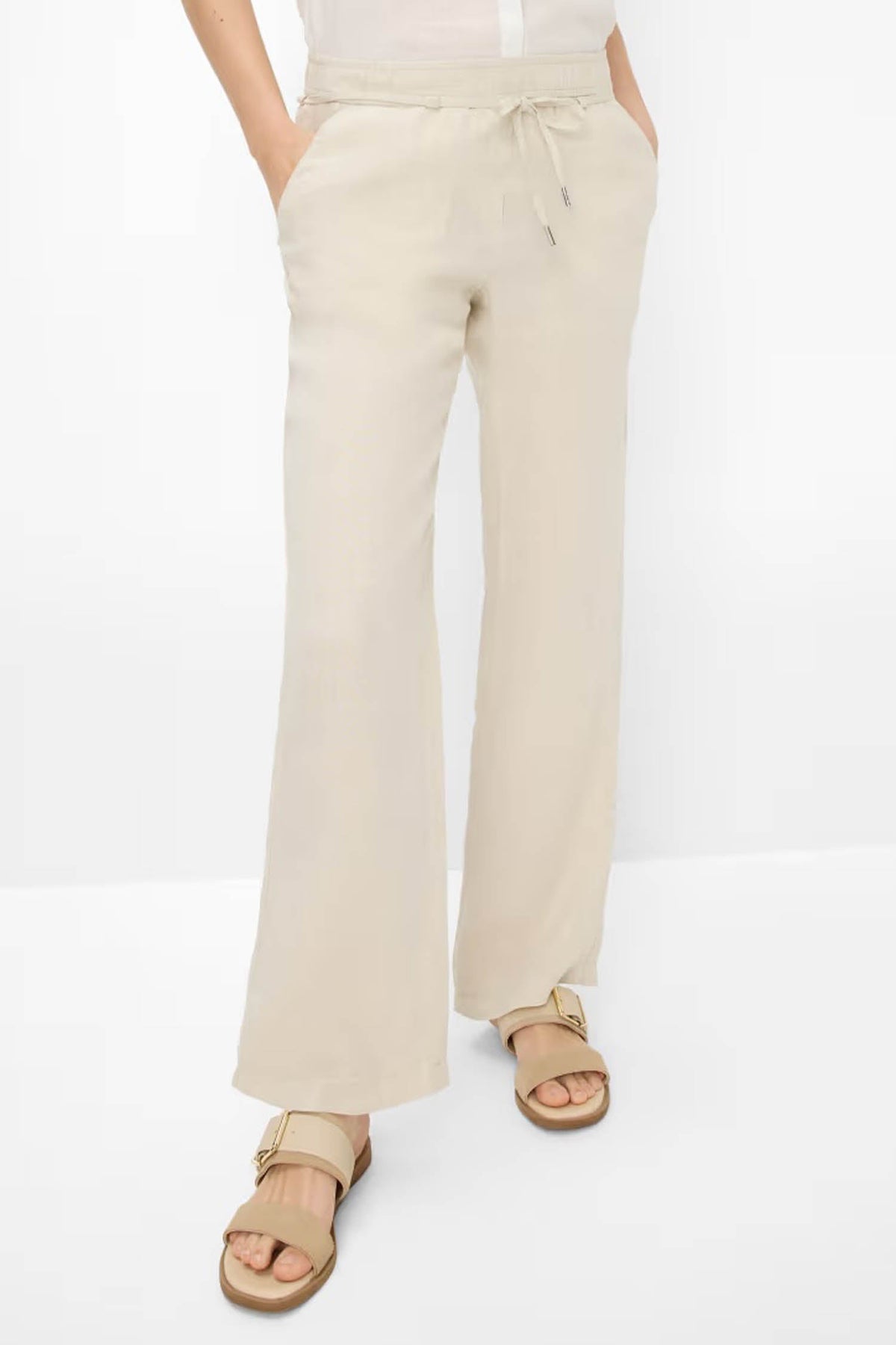 Farina Elastic Waist Band Chino Pants in Light Beige